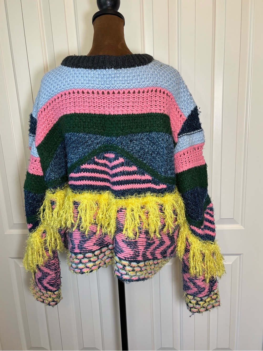 ZARA Maximalist Multicolor Fringed Jacquard Knit Sweater M - Picture 5 of 7